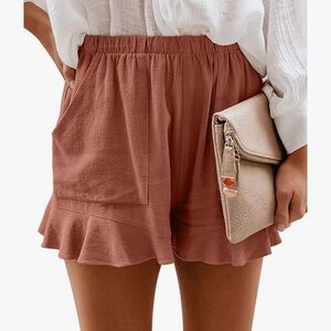 Women's Ruffled Red Rust Shorts